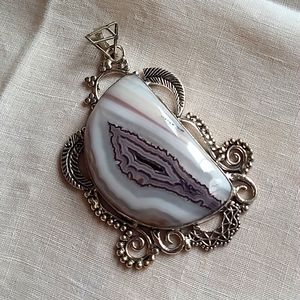 925 Silver Striped Purple Agate Pendant